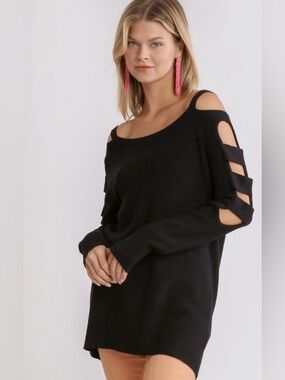 NEW! UMGEE Boat Neck Sweater with Cutout Long Sleeves